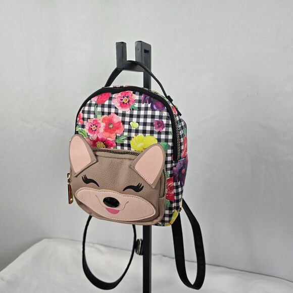 Betsey Johnson Mini Backpack Kitsch Check Floral Colorful 8" x 8" x 3" - Picture 6 of 14